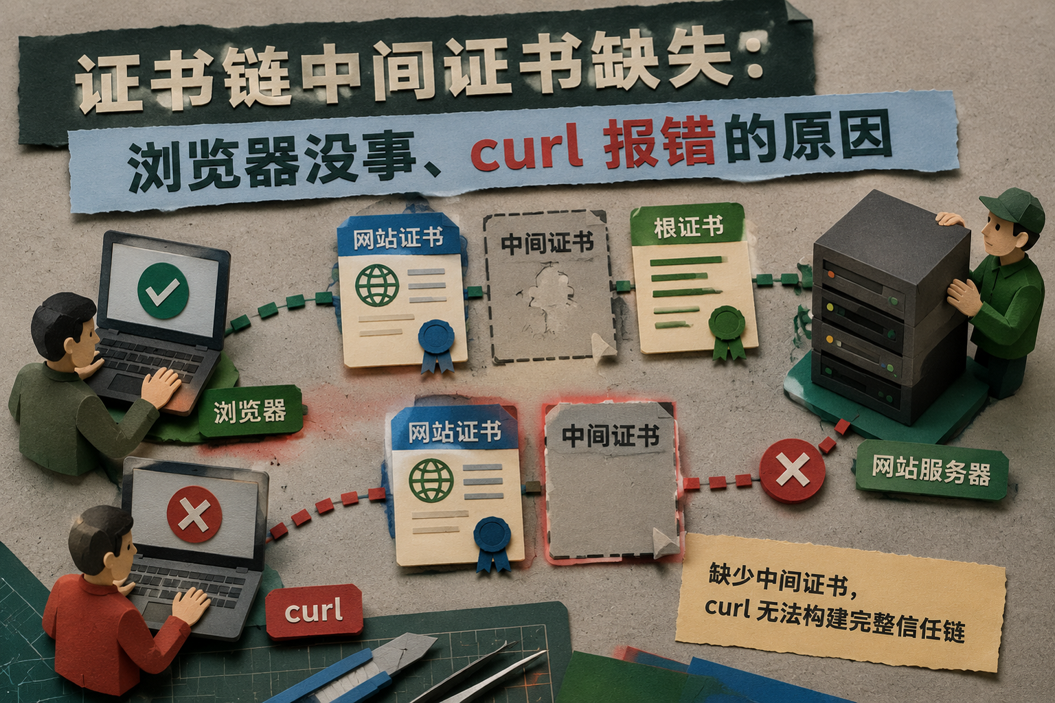 证书链中间证书缺失：浏览器没事、curl 报错的原因