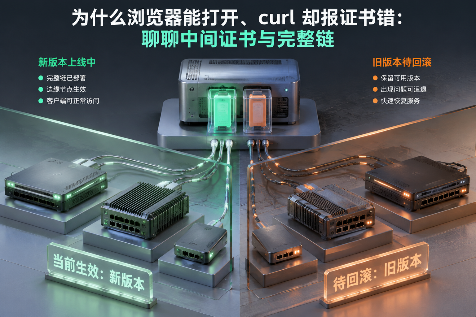 为什么浏览器能打开、curl 却报证书错:聊聊中间证书与完整链:a new certificate version moving from its source to several edge appliances while the previous working version remains ready for rollback