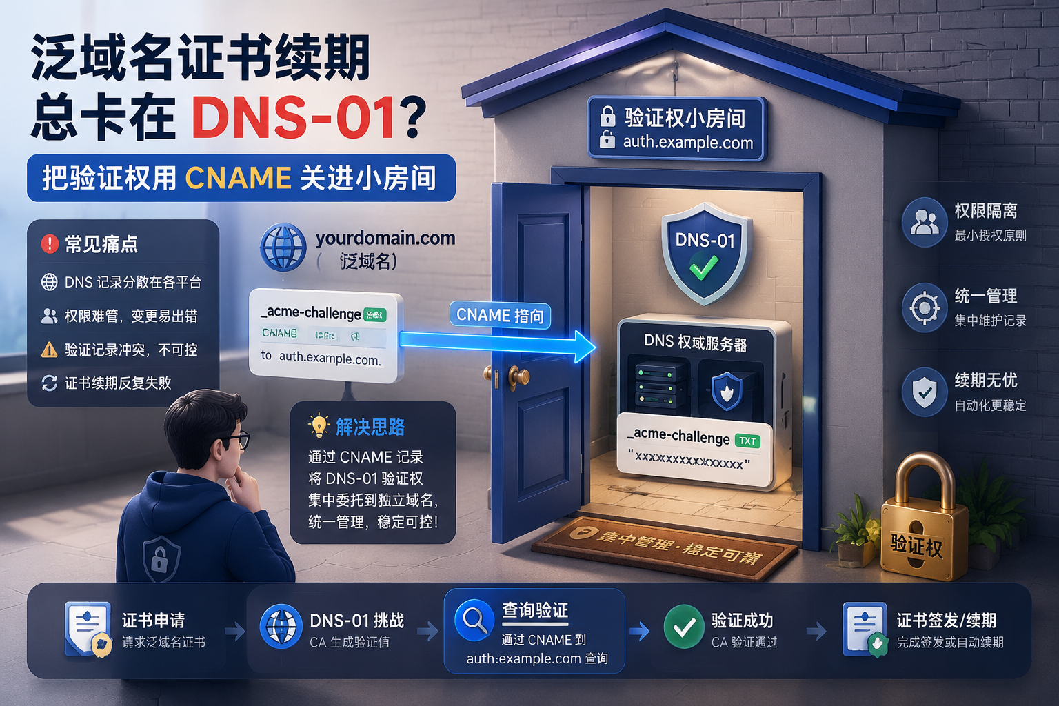 泛域名证书续期总卡在 DNS-01?把验证权用 CNAME 关进小房间 illustration 4