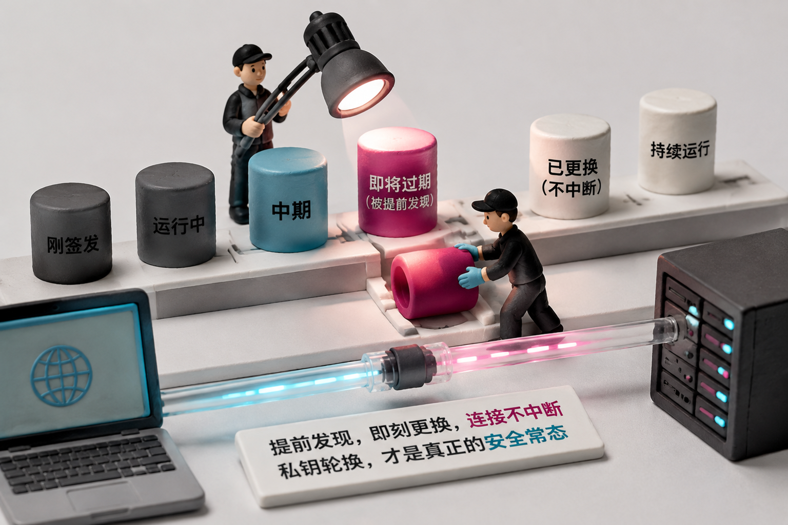 自动续期跑了一年,私钥却从来没换过——谈证书轮换中最容易被跳过的一环:an approaching certificate expiry being detected early, followed by a fresh request and a safe replacement before the live connection is interrupted